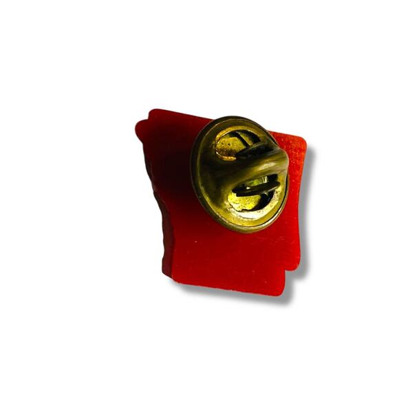 Vintage Red Plastic Lapel Pin See Arkansas First State .75" - Picture 5 of 5